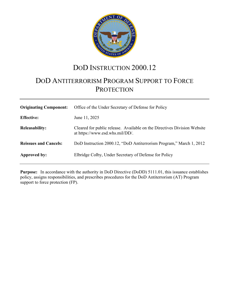 DoD 国防部对部队保护的反恐支持_第1页