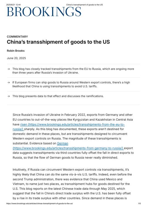 Brookings 中国对美国的货物贸易