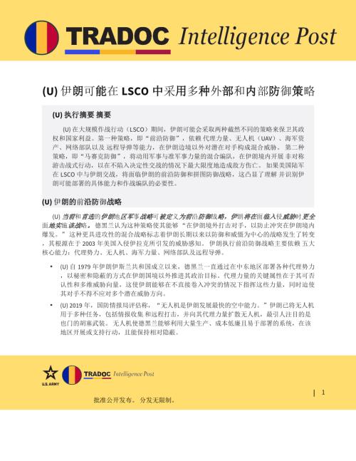 TRADOC 伊朗可能在LSCO中采用多种内外防御战略（中文机翻）