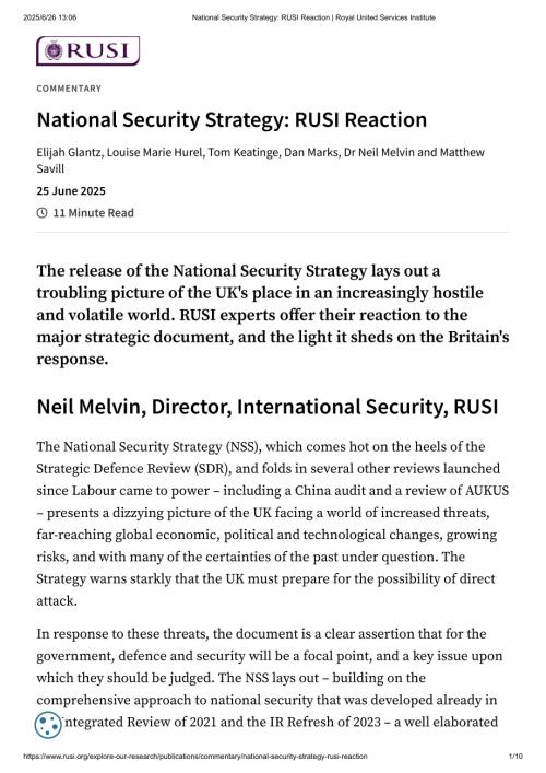 国家安全战略：RUSI 反应