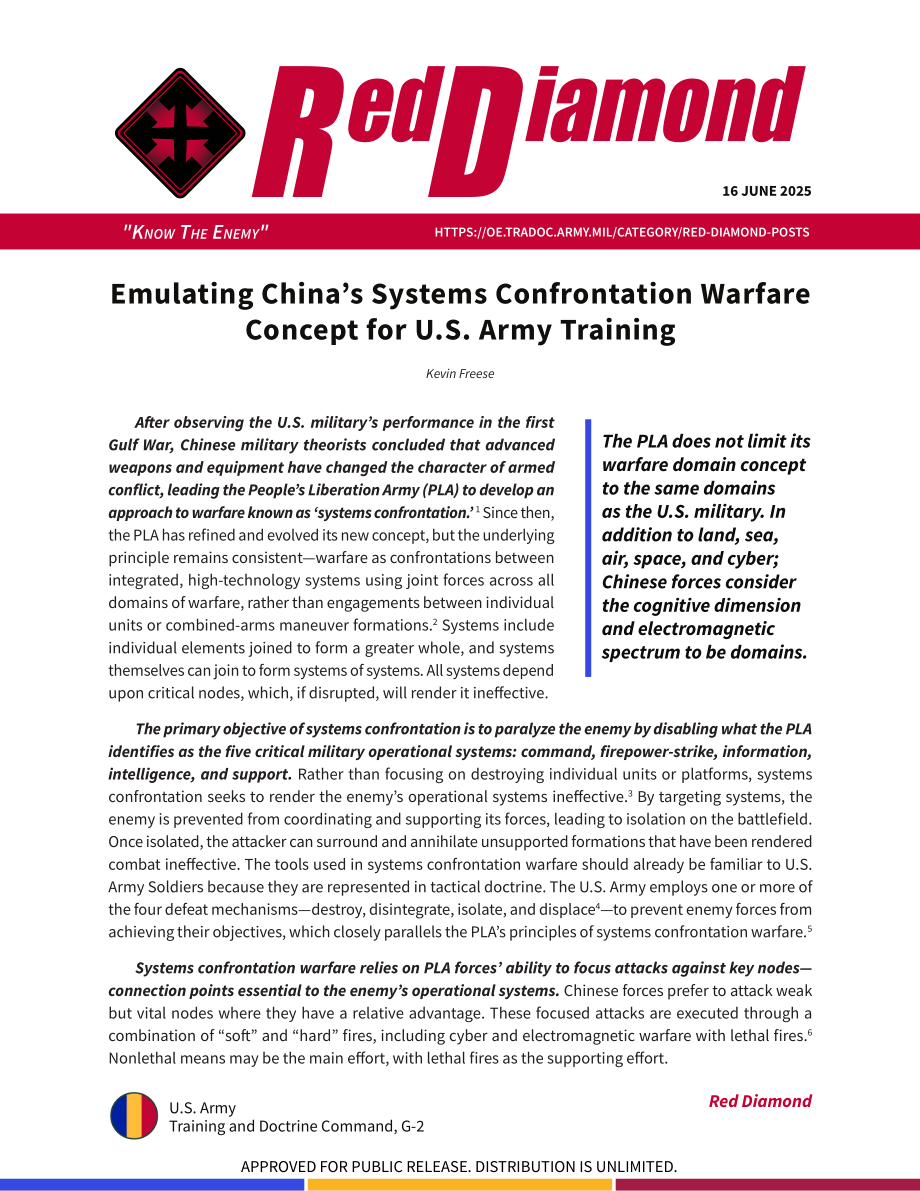 TRADOC 效仿中国系统对抗作战理念为美军训练_第1页