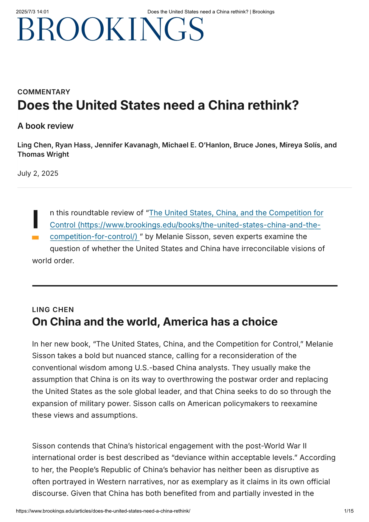 Brookings 美国需要重新审视中国吗？.pdf_第1页