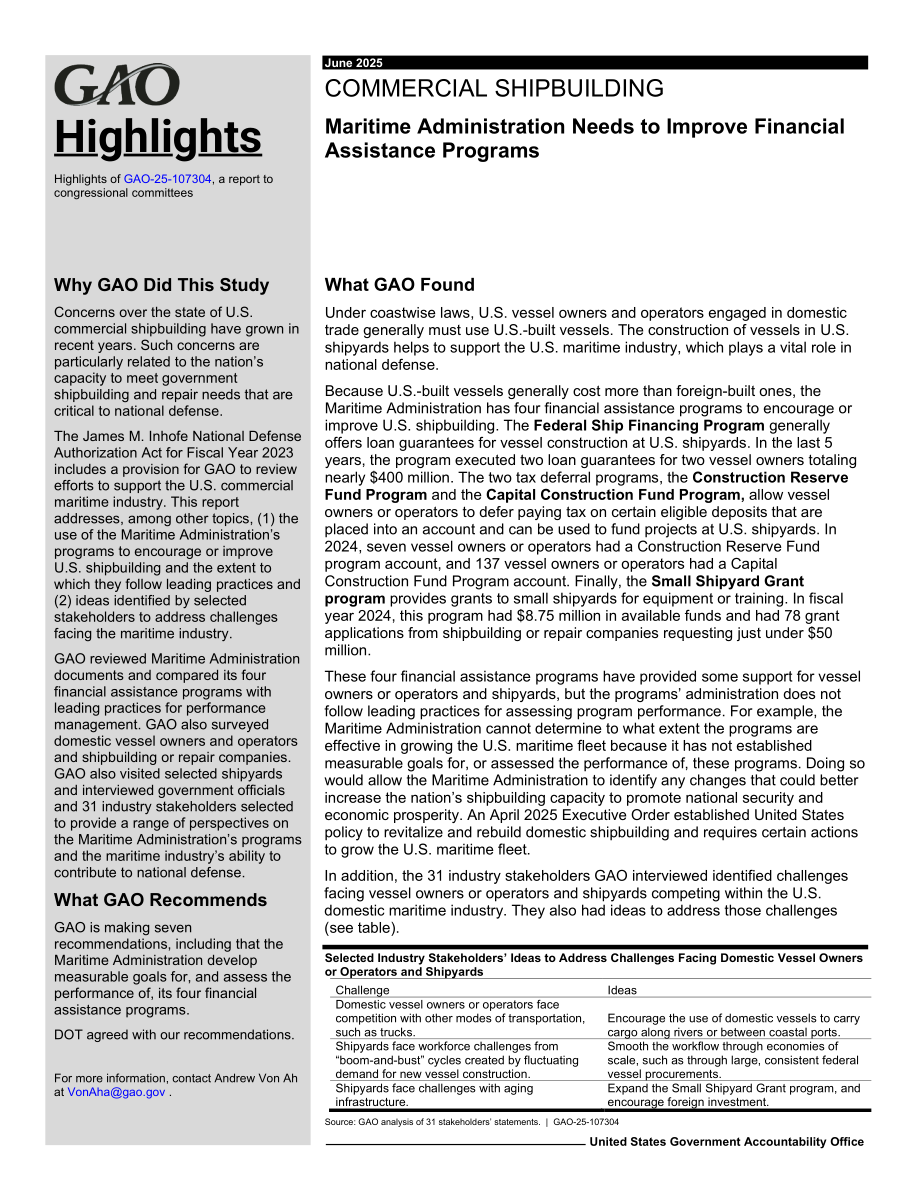 gao-25-107304 商业造船：海事管理局需改进财政援助计划.pdf_第2页