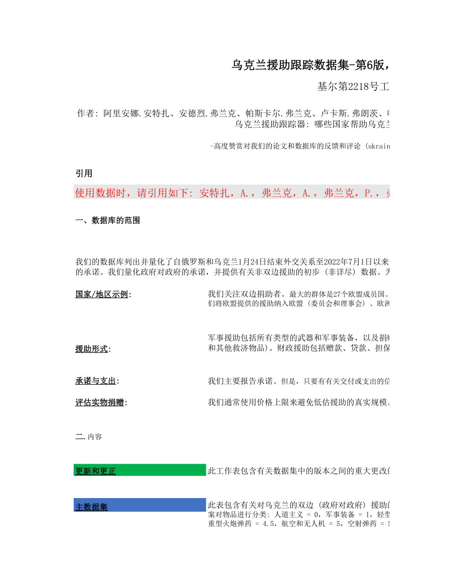 各国援助乌克兰数据集-第6版2022年7月 中文机翻_第1页